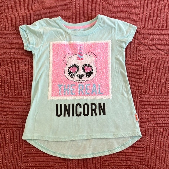 Emoji Other - Light mint panda / unicorn Short Sleeve Tee, flip sequins for unicorn